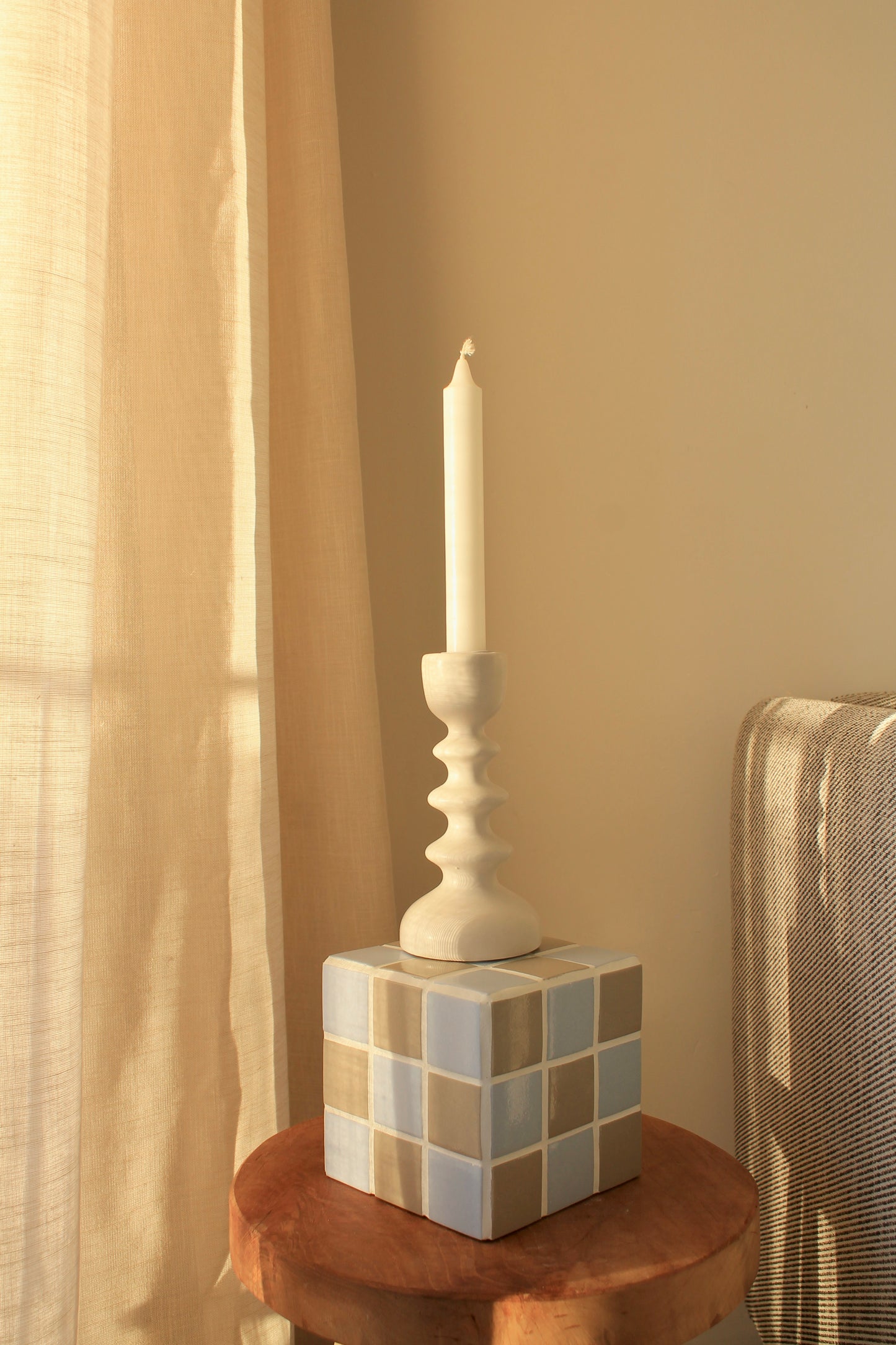 Petite boite/cache pot en mosaïque Bleu et Beige lin