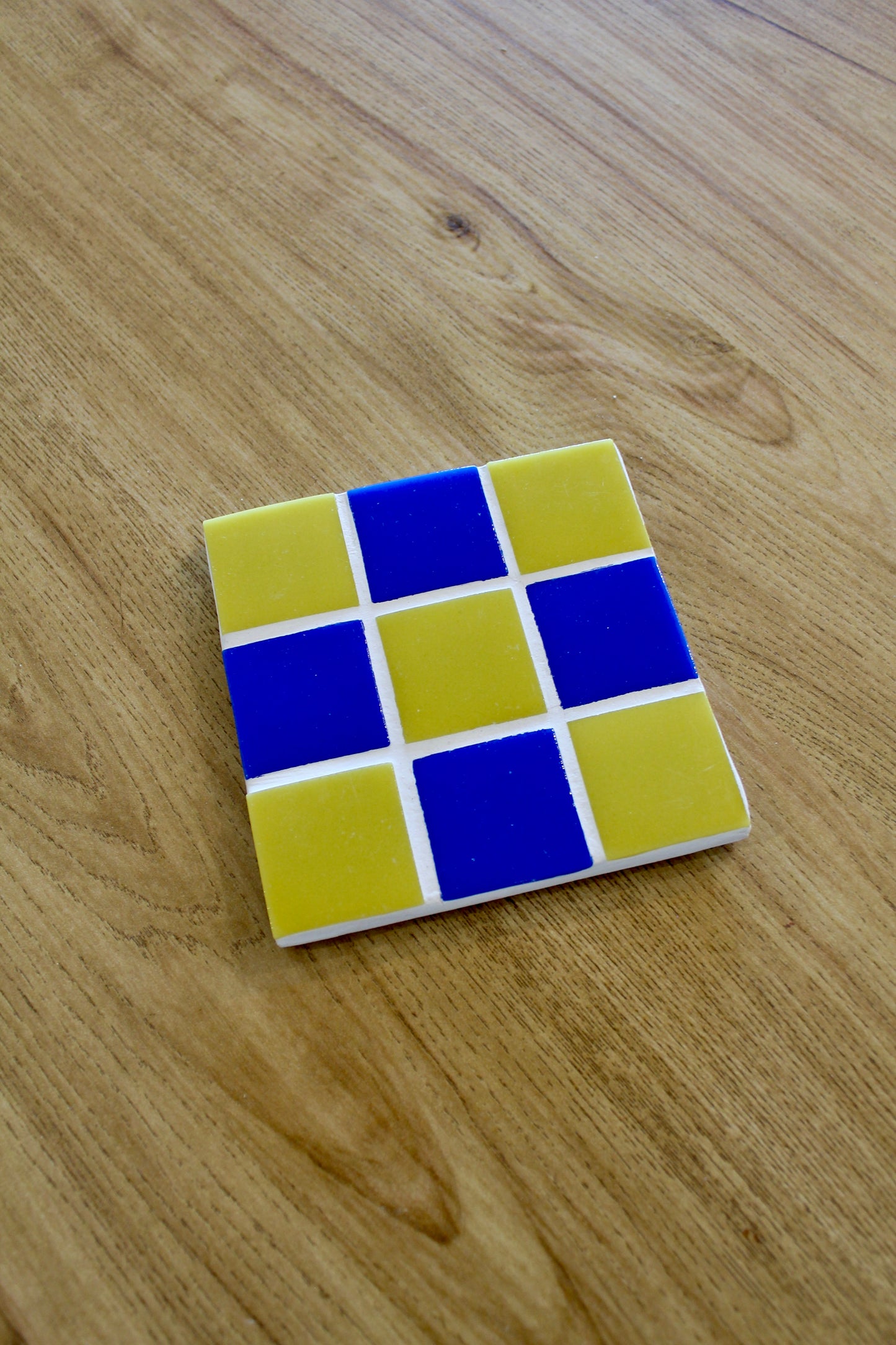 Paire de petits dessous de plat en mosaïque - Jaune et Bleu