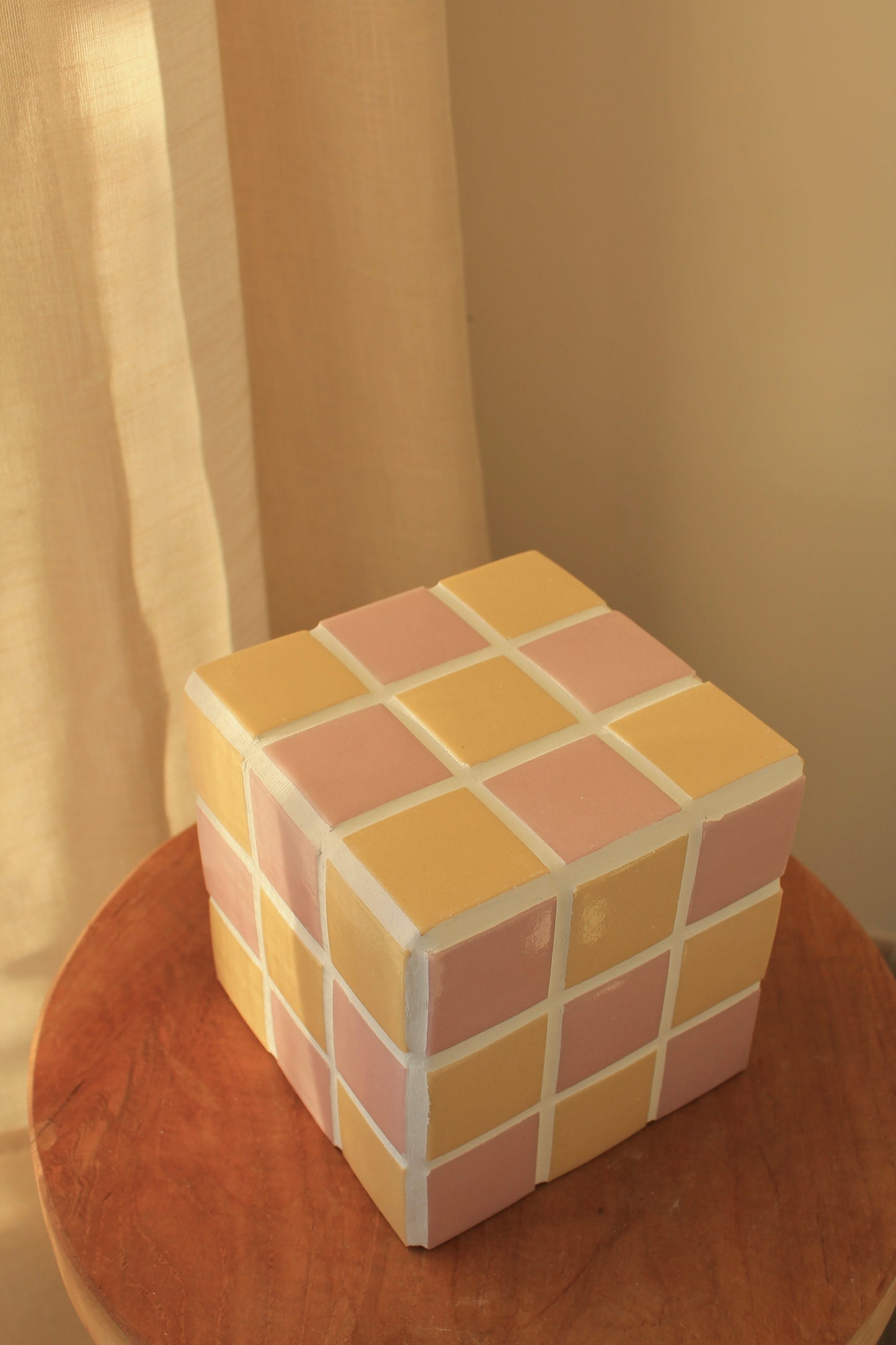 Petite boite/cache pot en mosaïque Rose et Sable