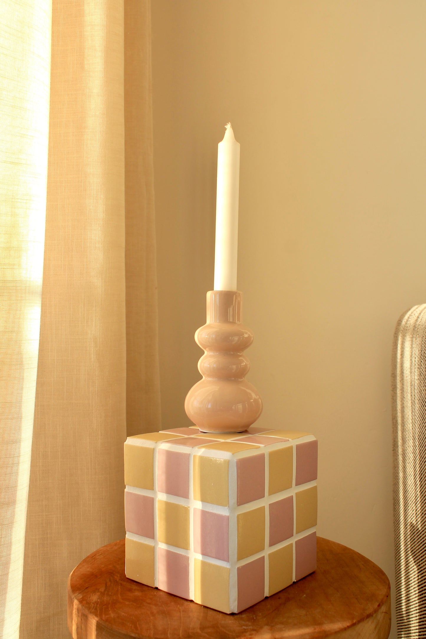 Petite boite/cache pot en mosaïque Rose et Sable