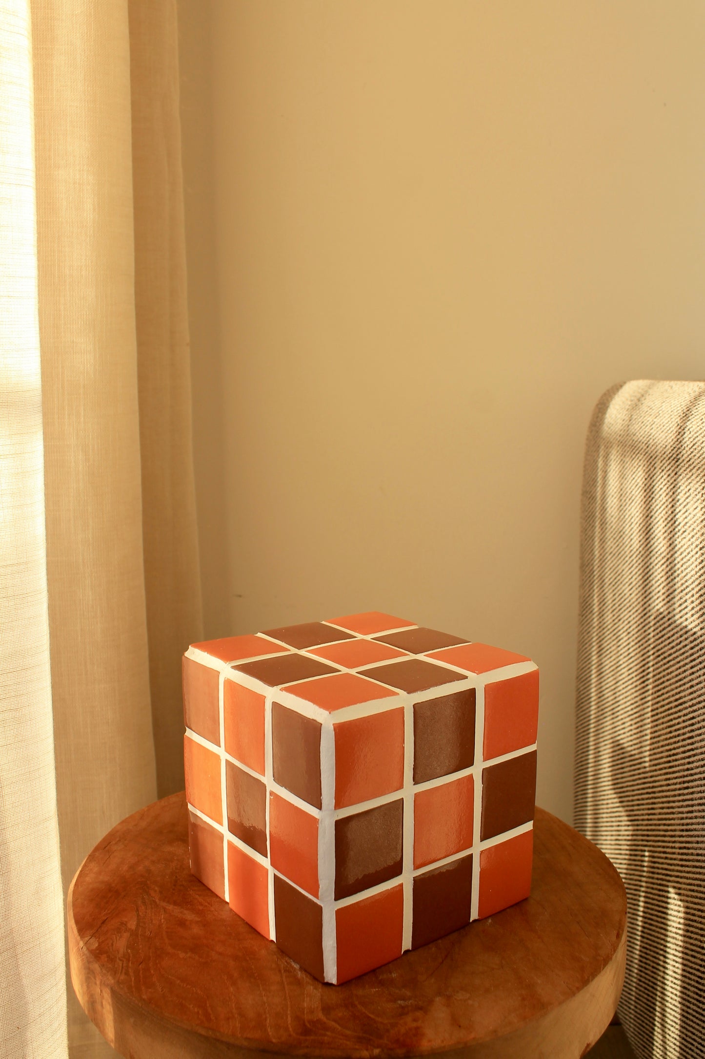 Petite boite/cache pot en mosaïque Orange et Caramel