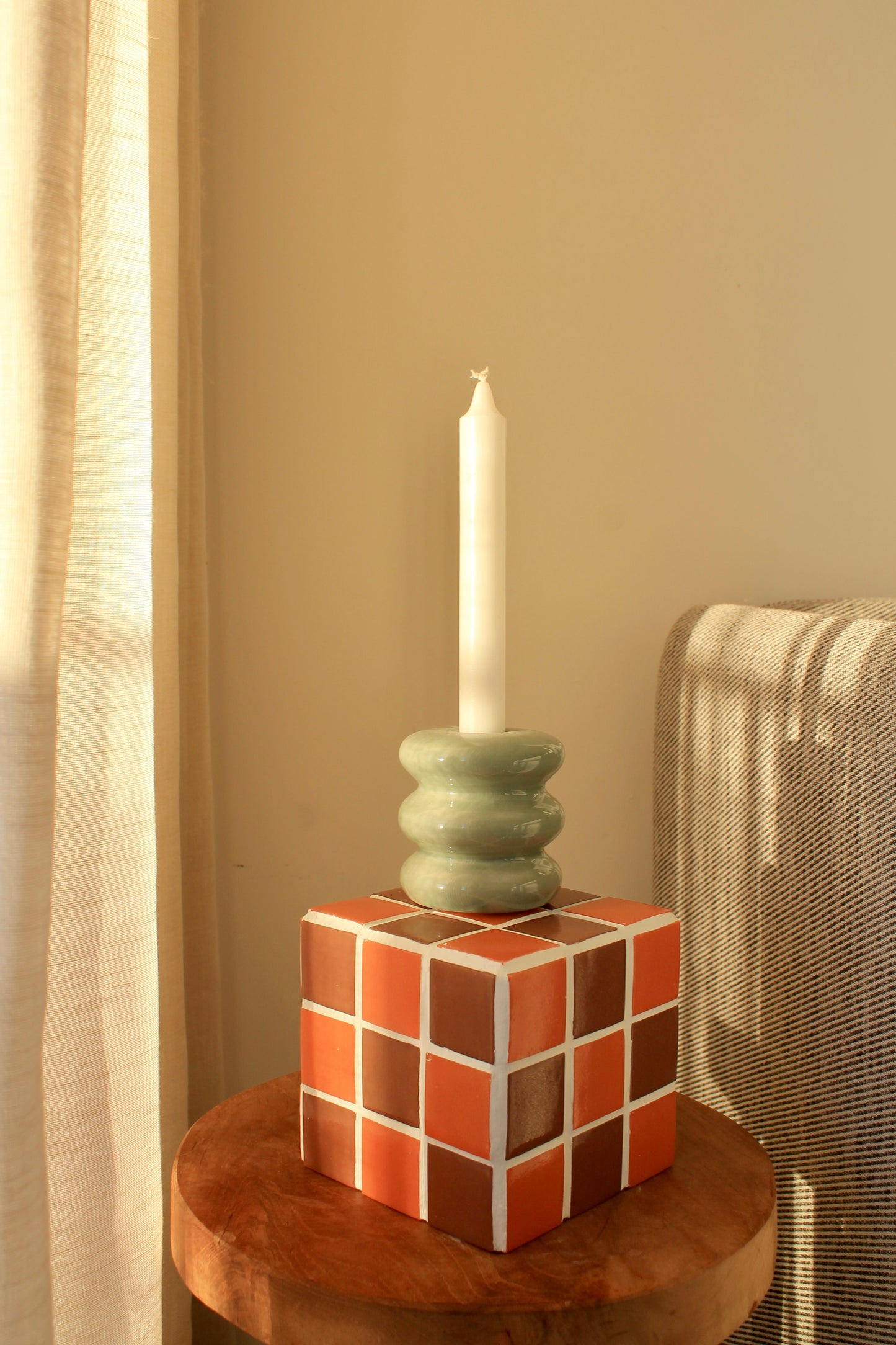Petite boite/cache pot en mosaïque Orange et Caramel
