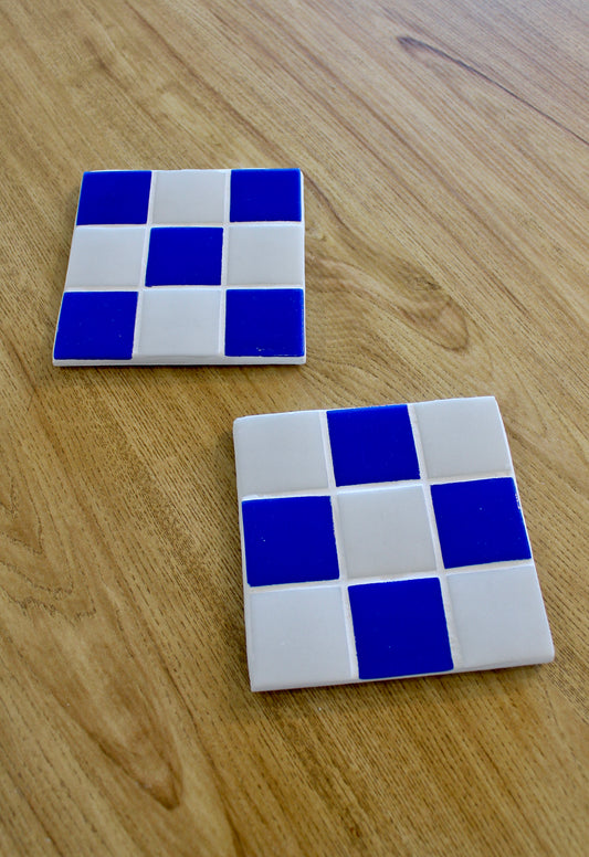 Paire de petits dessous de plat en mosaïque - Bleu et Blanc