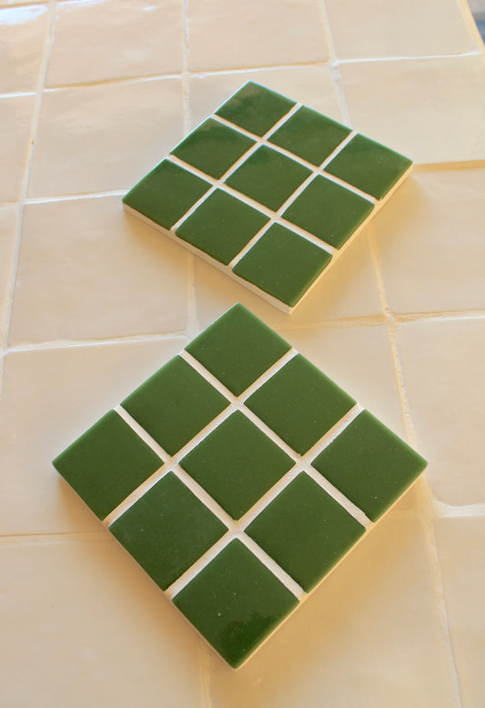Paire de petits dessous de plat en mosaïque - Vert Olive