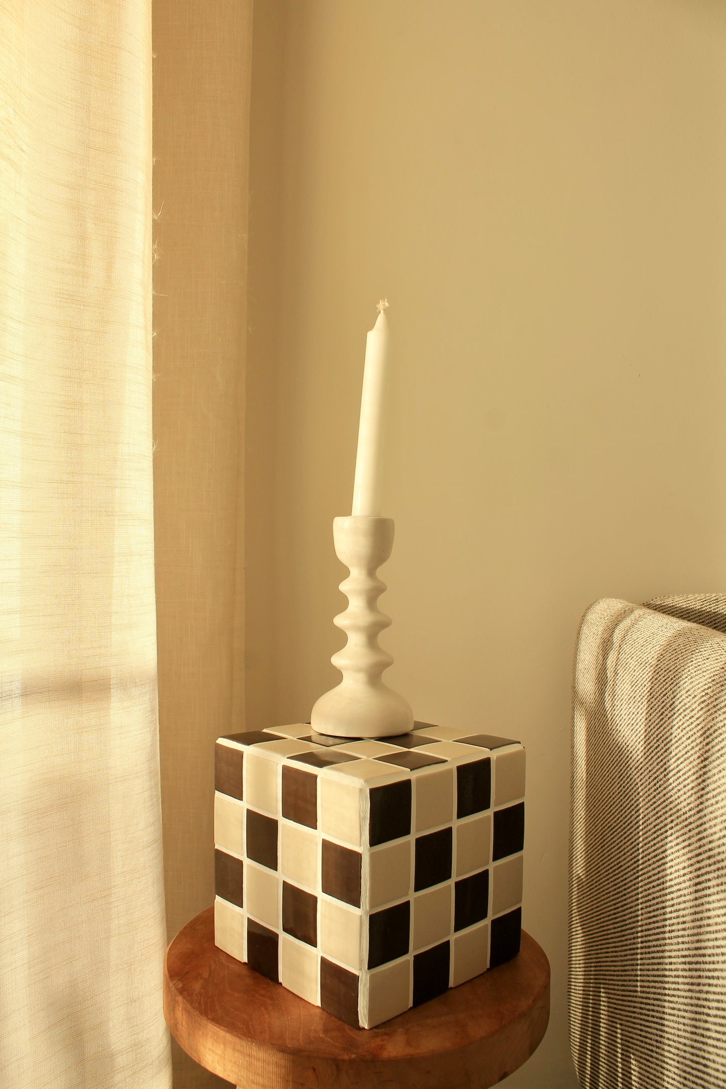 Grande boite/cache pot en mosaïque Crème et Chocolat