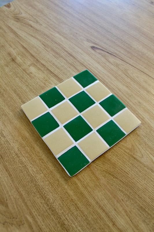 Moyen dessous de plat en mosaïque - Beige Sable et Vert olive