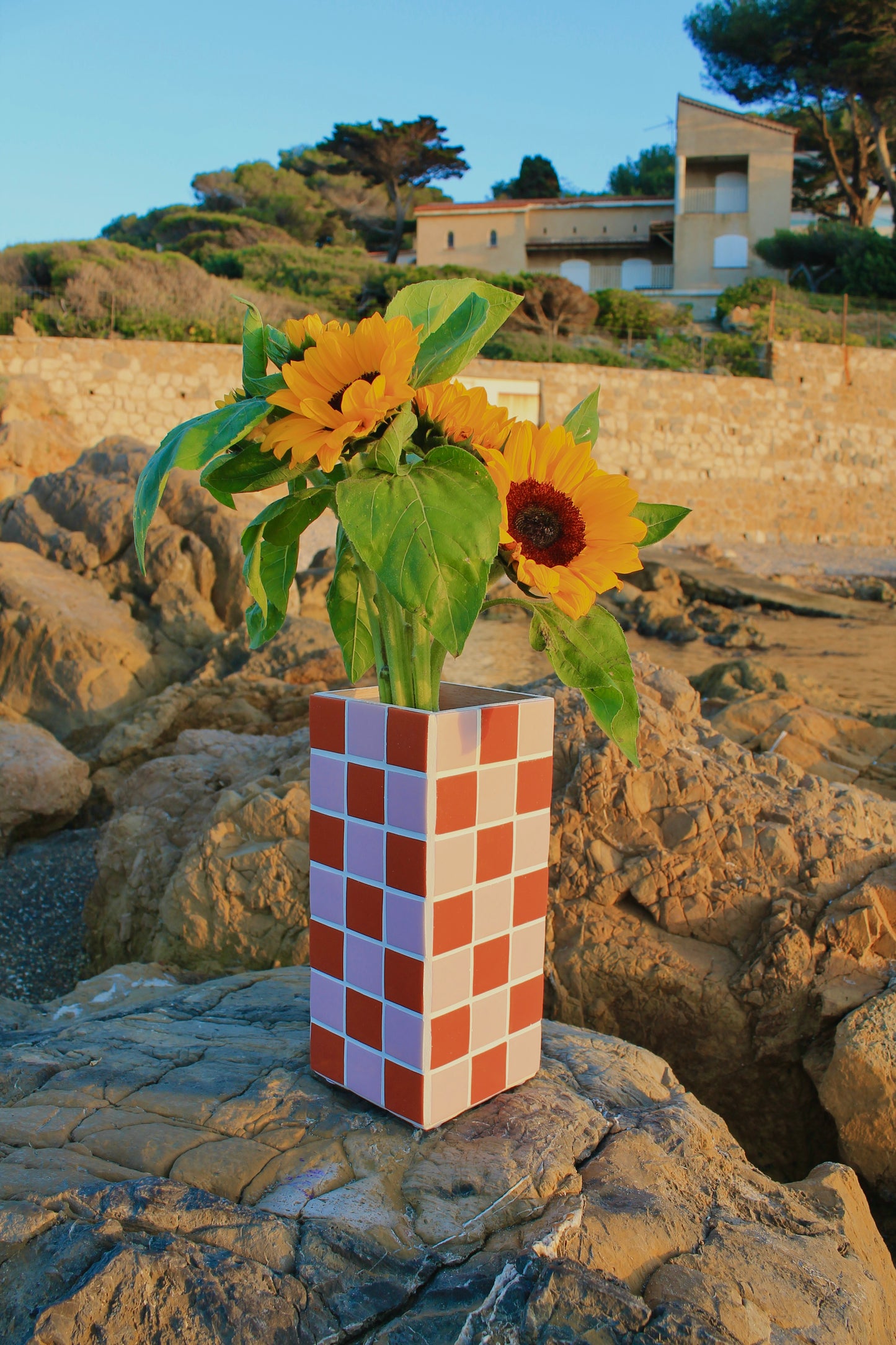Vase Cache-pot en mosaïque à damier sur mesure
