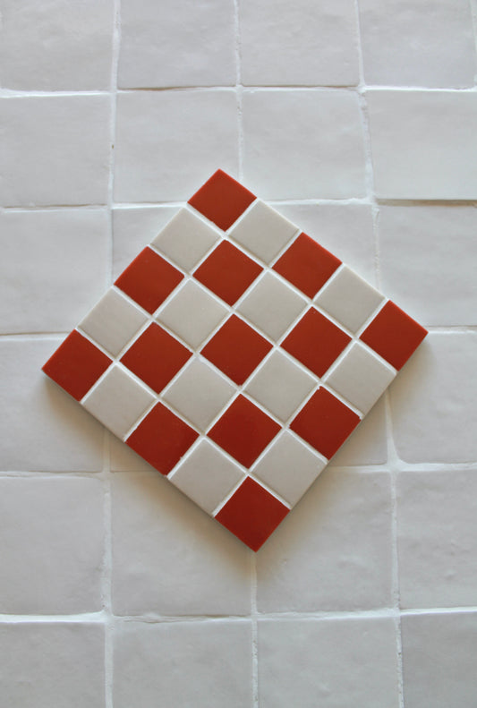 Grand dessous de plat en mosaïque - Terracotta et blanc cassé